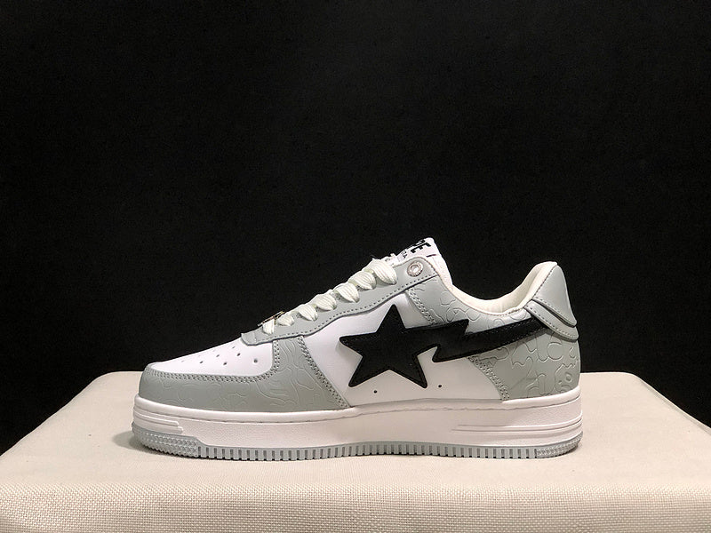BAPE STA Low Grey & White Patent Sneakers