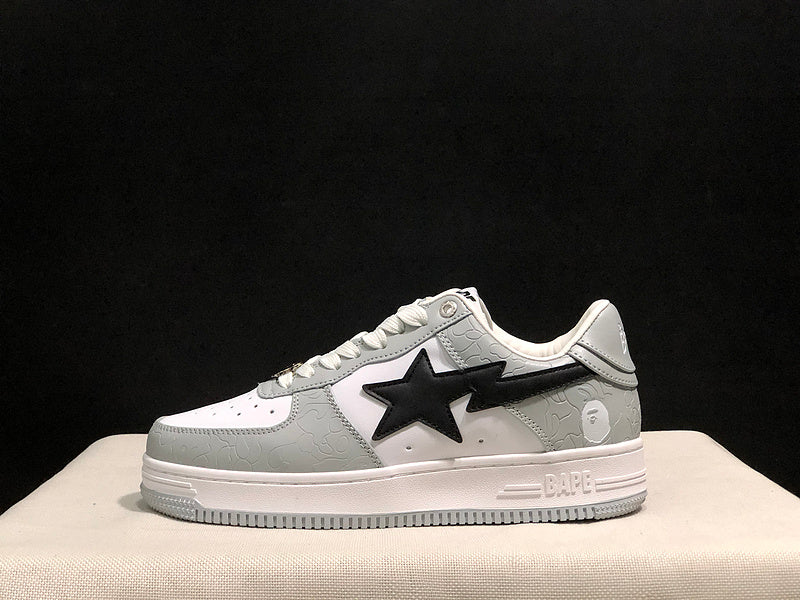 BAPE STA Low Grey & White Patent Sneakers