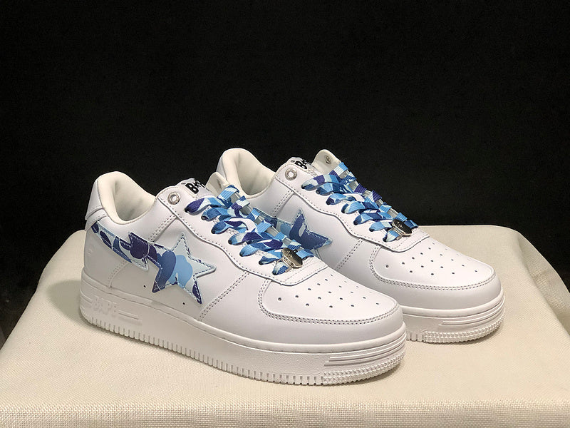 BAPE STA Low-Top Sneakers – White/Blue Camo